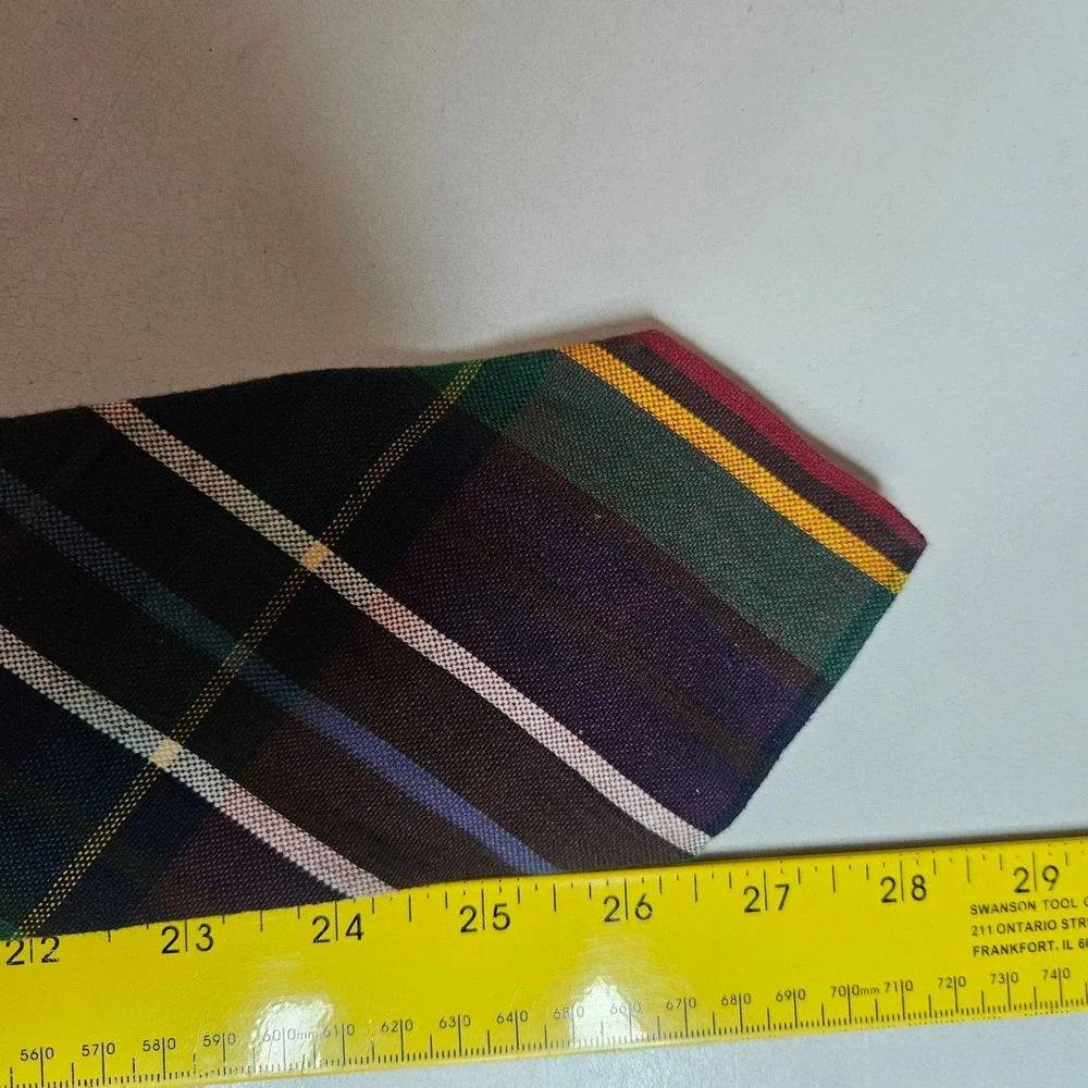 Vintage Rooster Mens Plaid Cotton Necktie Multi Color Made in USA Preppy Tie